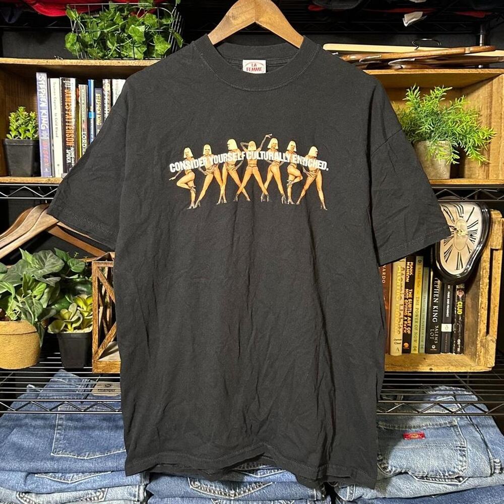 Vintage 90s La Femme Las Vegas Large Black Topless Revue Burlesque Show Shirt